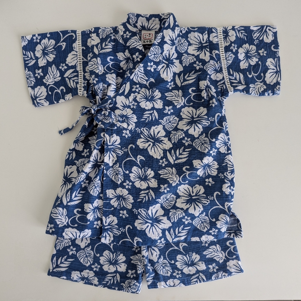 Baby Yukata Set Japanese Kimono 18-24 Months Ceremony Hibiscus Okinawa - Picture 2 of 14